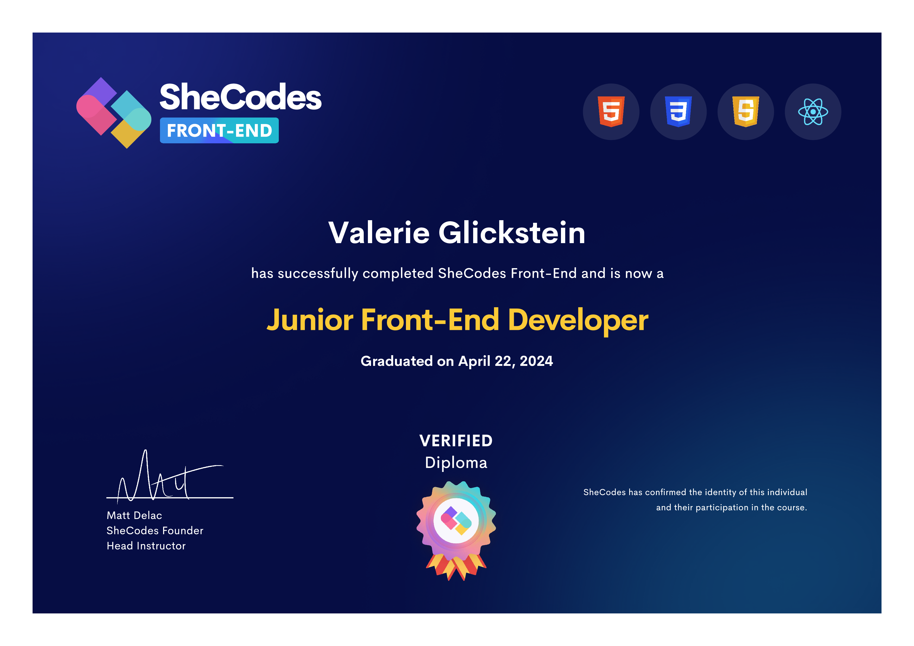 SheCodes Advanced React Development Certificate