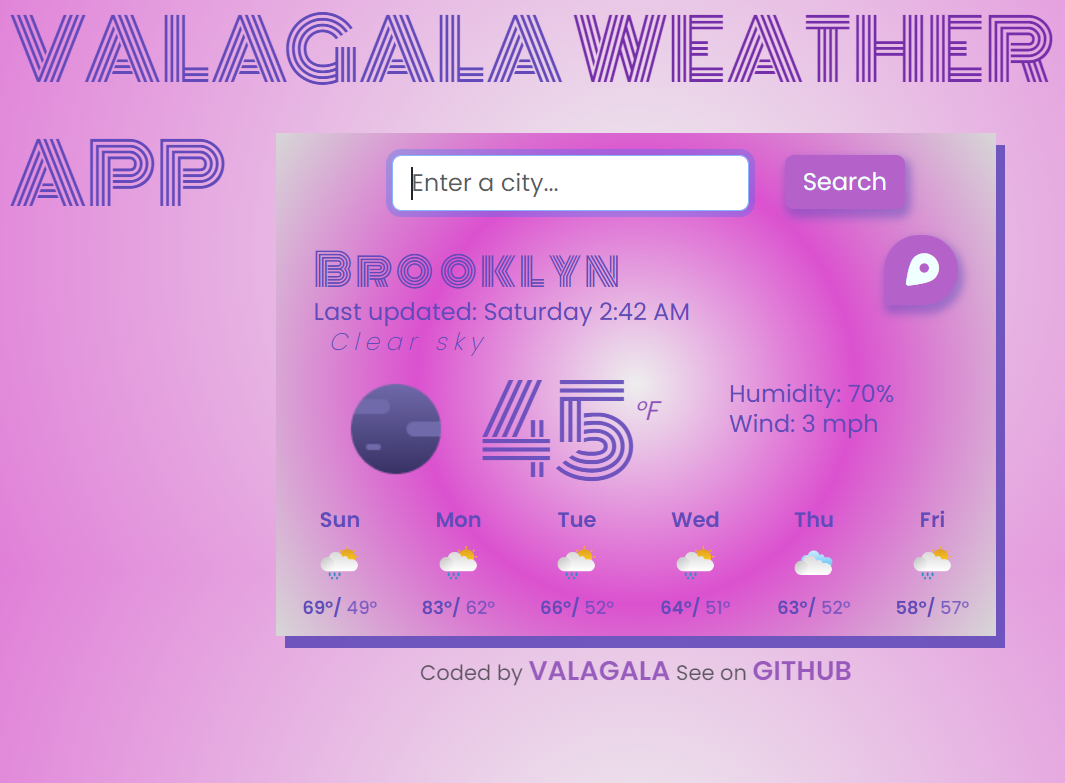 VALAGALA Weather App- Pink Radial Design