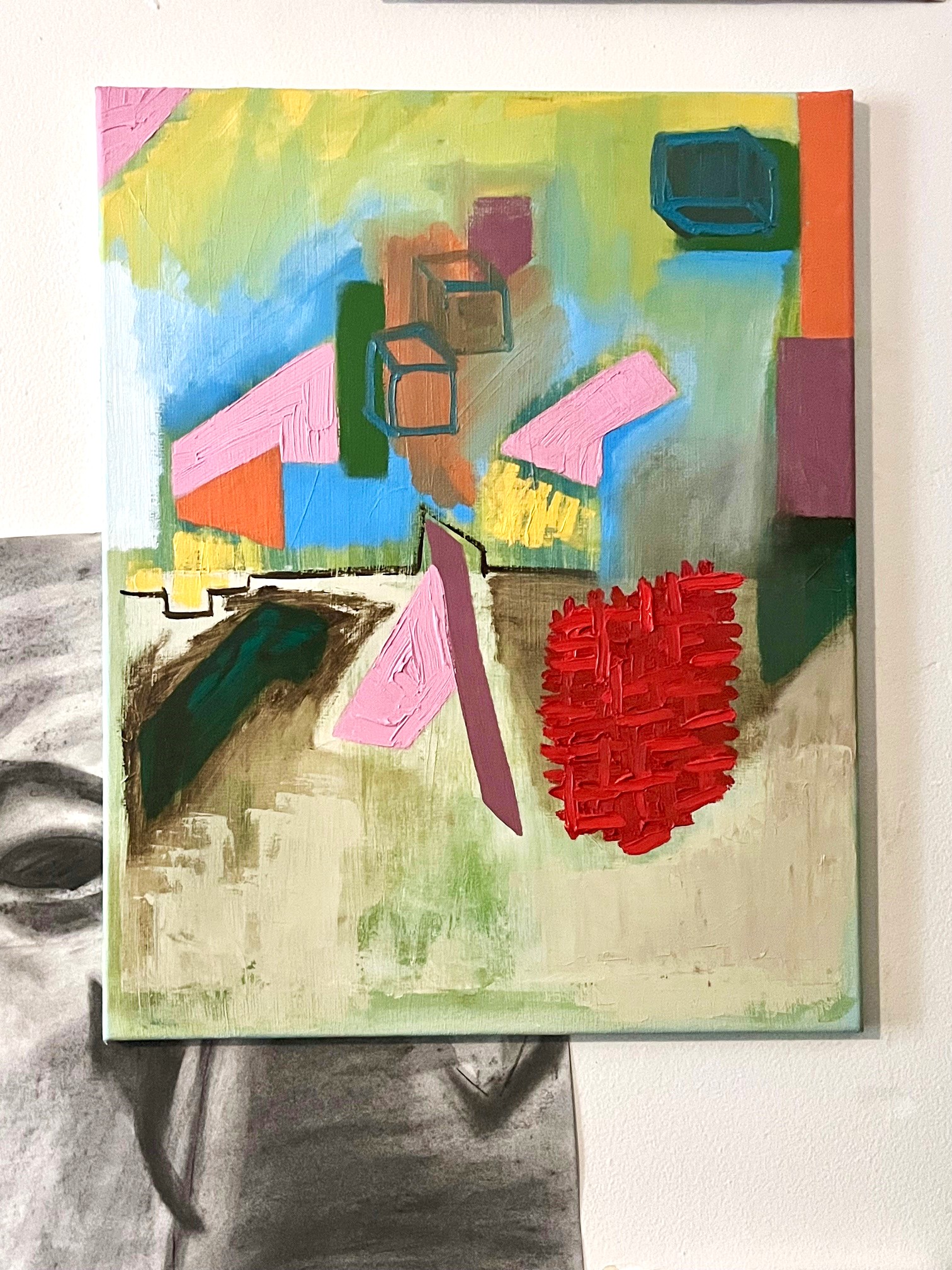 Abstract thickly applied color forms oil painting