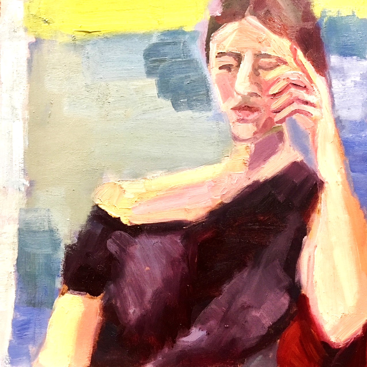 Thick colorblock female portrait painting