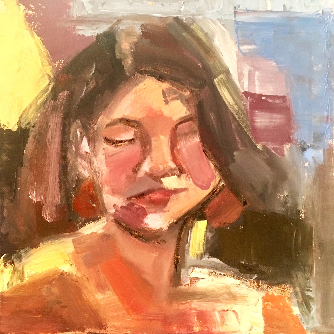 Loose colorblock female portrait painting
